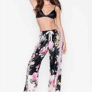 Victoria's Secret Black Floral Satin Pajama Bottoms, Pants, Sexy